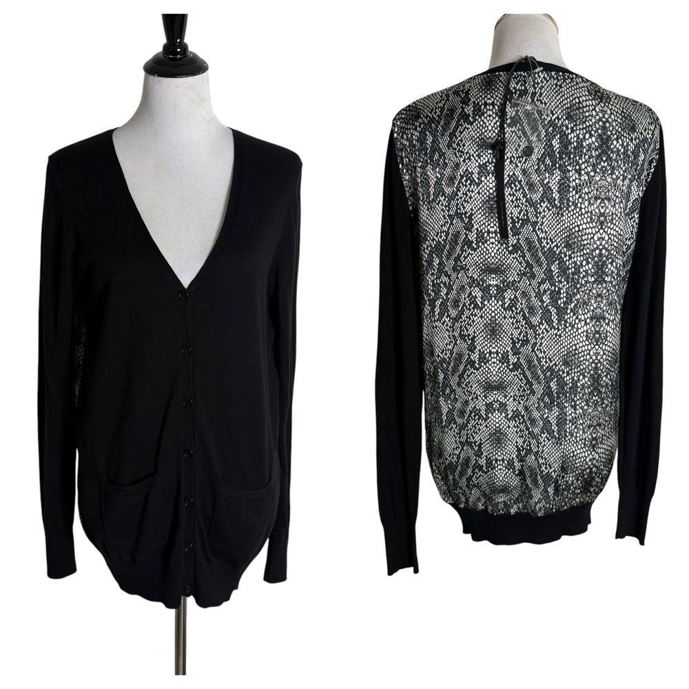Whimsygoth Cotton Rayon Snakeskin Print Cardigan V Neck Button Down Pocket L